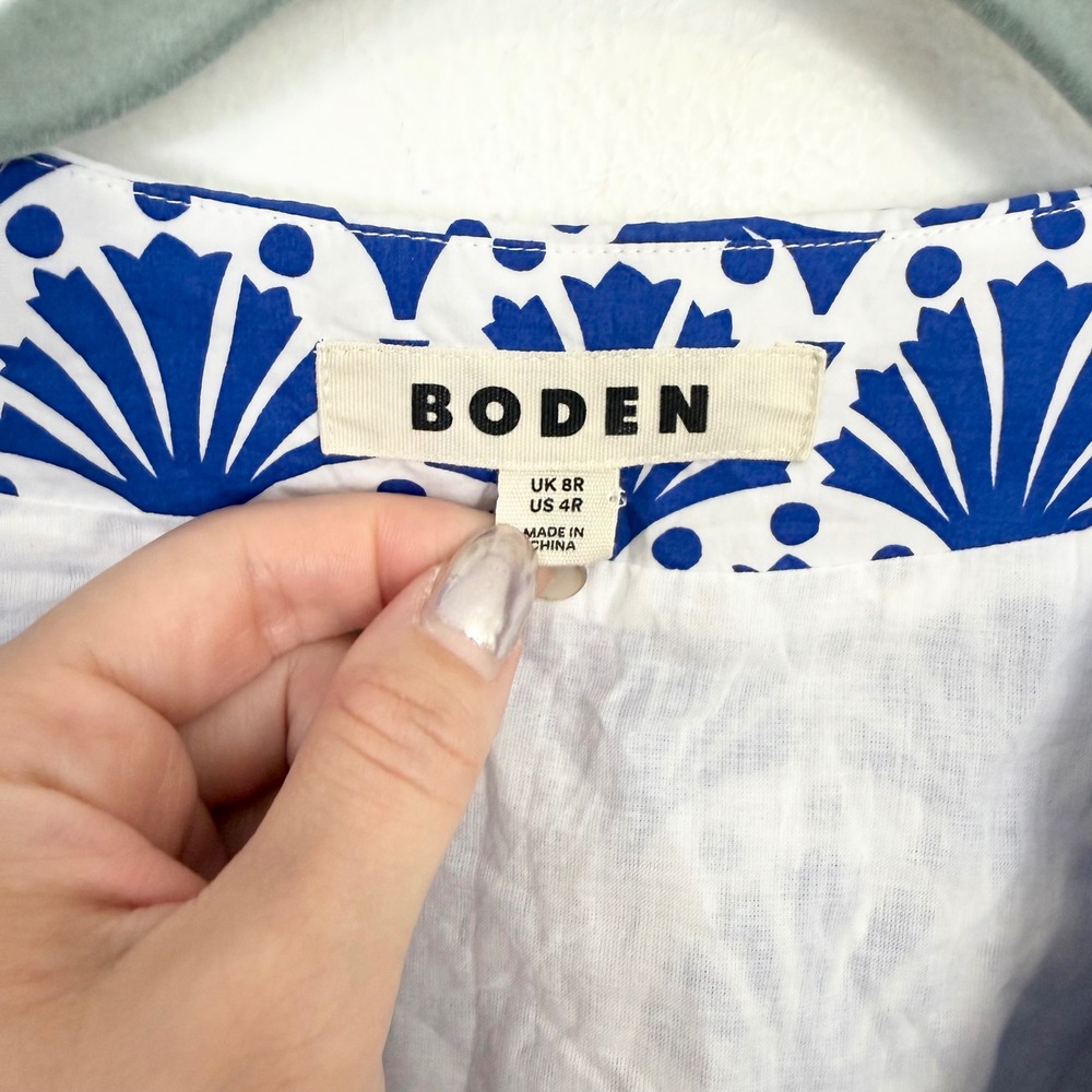 Boden May Shell Print Cotton Midi Dress Blue White Cap Sleeve Size US 4R UK 8R - Picture 5 of 7